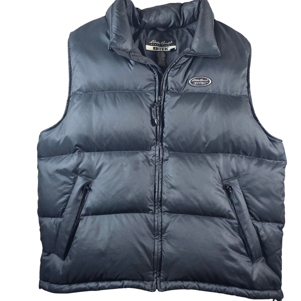 Vintage Y2K Eddie Bauer EBtek Men's Black Goose Down Puffer Vest Size L Flaws